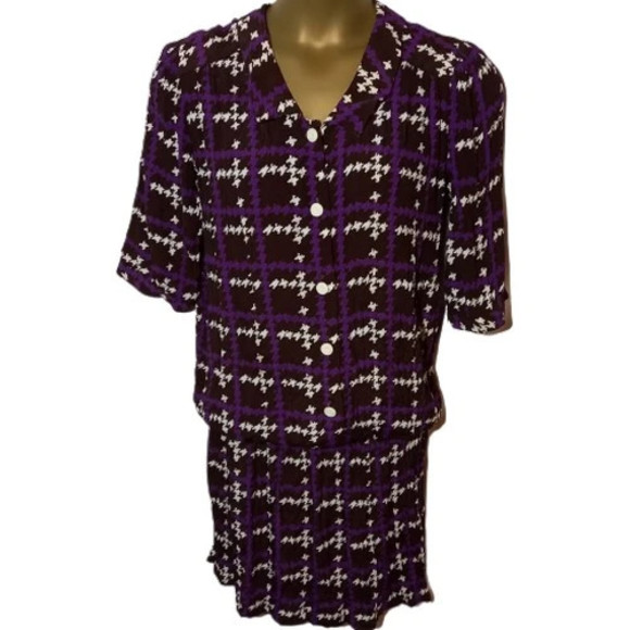 Vintage Dresses & Skirts - Size 12-14 Unusual Check Houndstooth Blouson Shirt Dress